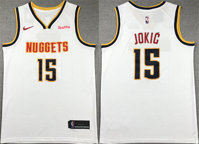 Men's Denver Nuggets #15 Nikola Jokic White Stitched Basketball Jersey